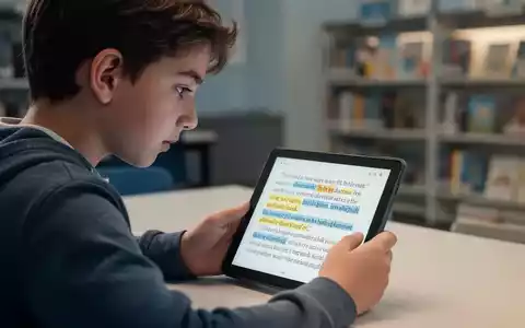 Ein junger Schüler konzentriert sich auf ein Tablet mit Text, möglicherweise mit Lernhilfen für Legasthenie, in einer ruhigen Lernumgebung. - Foto: über boerse-global.de