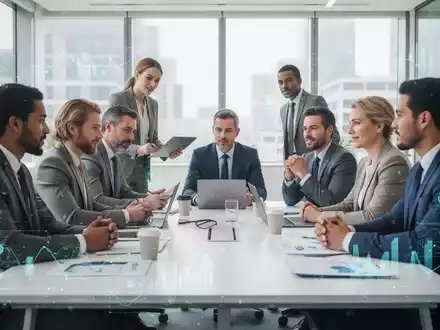 Eine Gruppe von Fachleuten bei einer Besprechung in einem modernen Büro, symbolisch für betriebliches Gesundheitsmanagement und Teamarbeit. - Foto: über boerse-global.de