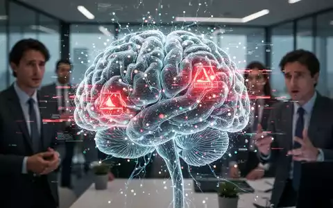A stylized, glowing digital brain with red error signals, symbolizing AI hallucinations and data fabrication in business research. - Foto: über boerse-global.de