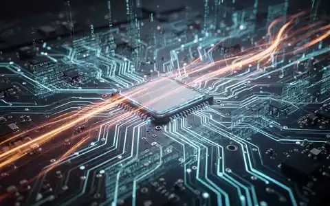 Eine futuristische, leuchtende Platine mit abstrakten Lichtspuren, die Geschwindigkeit und Effizienz symbolisieren. - Foto: über boerse-global.de