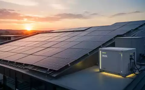 Solarpaneele auf einem modernen Dach bei Sonnenuntergang, mit einem Batteriespeicher, der subtil leuchtet. - Foto: über boerse-global.de