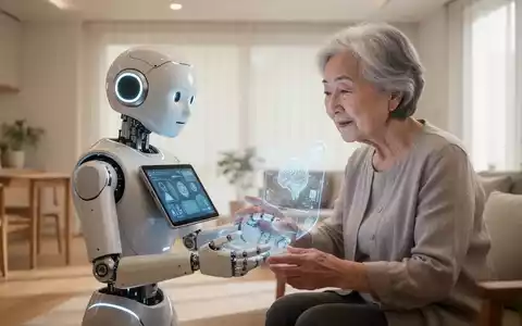 Ein älterer japanischer Mensch interagiert mit einem humanoiden Roboter bei einer kognitiven Übung in einem modernen Zuhause. - Foto: über boerse-global.de