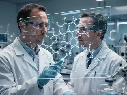 Wissenschaftler in einem Labor, der komplexe molekulare Strukturen auf einem Bildschirm untersucht. - Foto: über boerse-global.de