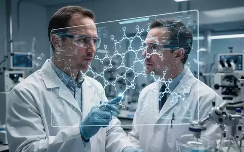 Wissenschaftler in einem Labor, der komplexe molekulare Strukturen auf einem Bildschirm untersucht. - Foto: über boerse-global.de