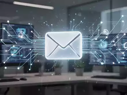 A glowing email icon transforms into a complex network of digital lines, symbolizing enhanced email features and a unified inbox. - Foto: über boerse-global.de