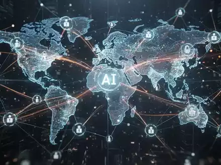 Interconnected digital nodes and glowing data streams forming a global network, symbolizing AI partnerships and enterprise expansion. - Foto: über boerse-global.de