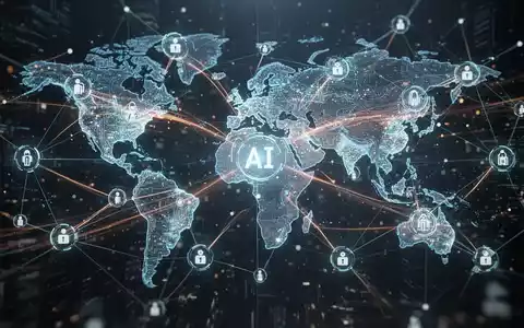 Interconnected digital nodes and glowing data streams forming a global network, symbolizing AI partnerships and enterprise expansion. - Foto: über boerse-global.de