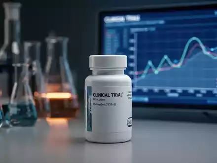 Nahaufnahme einer sterilen Medikamentenflasche in einem Labor mit wissenschaftlichen Geräten im Hintergrund, die Präzision und Erwartung vermittelt. - Foto: über boerse-global.de