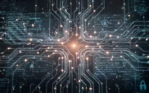 Eine stilisierte Darstellung von Daten, die durch digitale Schaltkreise fließen, mit transparenten Schichten, die Code und Algorithmen zeigen. - Foto: über boerse-global.de