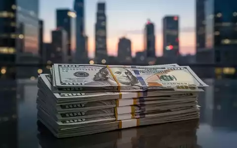 Ein Stapel von zehn Millionen Dollar-Scheinen, im Hintergrund verschwommen eine moderne Finanzmetropole bei Sonnenuntergang. - Foto: über boerse-global.de