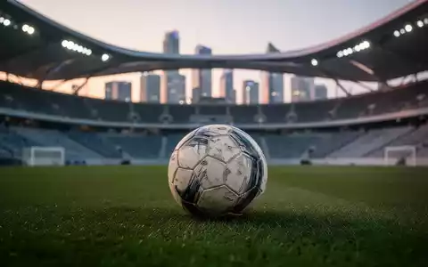Ein leicht abgenutzter Fußball liegt auf einem grünen Rasen in einem leeren, modernen Stadion bei Sonnenuntergang. - Foto: über boerse-global.de