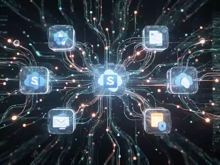 An abstract illustration of interconnected digital components and glowing network nodes, symbolizing open-source software and collaboration. - Foto: über boerse-global.de