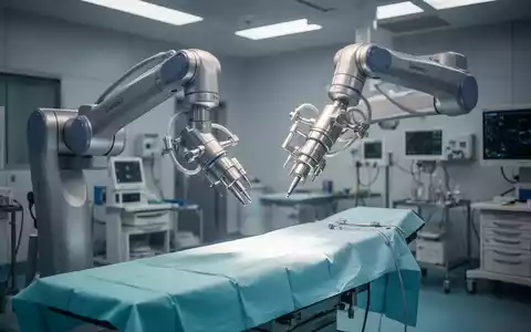 Ein da Vinci Operationsroboterarm in einem modernen Operationssaal, der Präzision und Hightech im Gesundheitswesen symbolisiert. - Foto: über boerse-global.de
