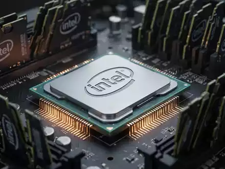 A close-up of an Intel CPU on a motherboard, surrounded by DDR4 RAM modules, highlighting the intricate electronic components. - Foto: über boerse-global.de