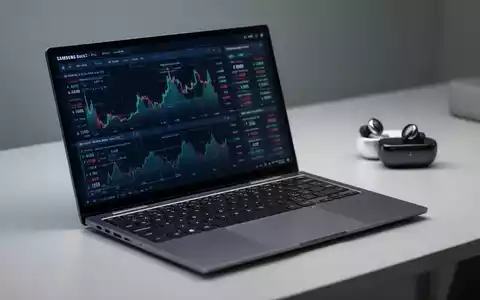 A sleek Samsung Galaxy Book3 Pro laptop open on a desk, with wireless earbuds blurred in the background, symbolizing tech deals. - Foto: über boerse-global.de