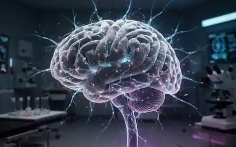 Eine stilisierte, abstrakte Darstellung eines Gehirns mit leuchtenden neuronalen Pfaden in einem dunklen, klinischen Raum. - Foto: über boerse-global.de