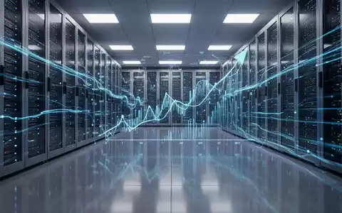 Ein modernes Rechenzentrum mit leuchtenden Datenströmen und einer holografischen Projektion von Finanzdiagrammen. - Foto: über boerse-global.de