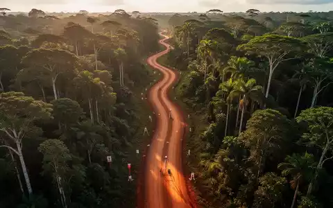 Luftaufnahme eines unbefestigten Korridors, der sich durch dichten brasilianischen Regenwald schlängelt, mit geologischen Markierungen. - Foto: über boerse-global.de