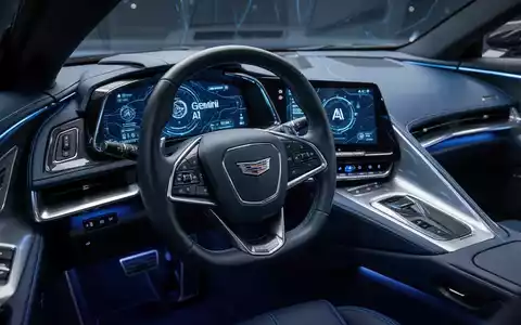 Futuristisches Autointerieur mit integriertem Gemini AI-Display auf dem Armaturenbrett eines Luxusautos wie einem Cadillac oder einer Corvette. - Foto: über boerse-global.de