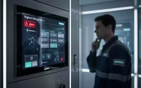Nahaufnahme einer Gebäudemanagement-Systemoberfläche mit einer Fehlalarmmeldung, im Hintergrund ein Ingenieur. - Foto: über boerse-global.de