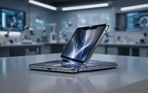 Ein elegantes, teilweise geöffnetes faltbares Smartphone auf einer reflektierenden Oberfläche in einem High-Tech-Designstudio. - Foto: über boerse-global.de