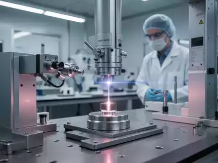 Nahaufnahme eines Präzisionskalibriergeräts in einem modernen Industrielabor, mit einem unscharfen Techniker im Hintergrund. - Foto: über boerse-global.de