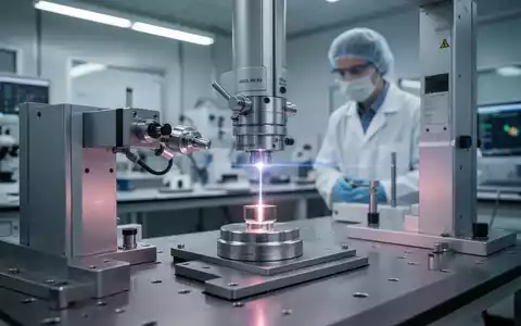 Nahaufnahme eines Präzisionskalibriergeräts in einem modernen Industrielabor, mit einem unscharfen Techniker im Hintergrund. - Foto: über boerse-global.de