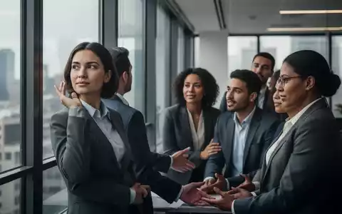 Geschäftsleute in einem modernen Büro, eine Person blickt nachdenklich aus dem Fenster, während andere sich unterhalten. - Foto: über boerse-global.de