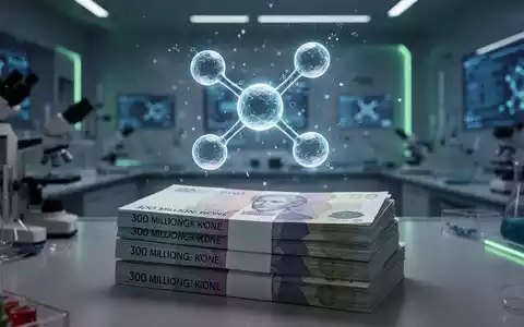 Ein stilisiertes, leuchtendes circVec-Molekül über einem Stapel von 300 Millionen norwegischen Kronen in einem High-Tech-Labor. - Foto: über boerse-global.de