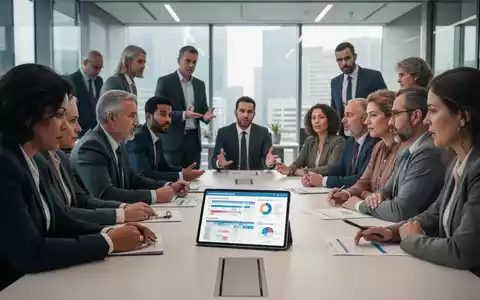 Eine vielfältige Gruppe von Menschen diskutiert an einem Konferenztisch, während sie digitale Zeiterfassungsdaten auf einem Tablet betrachten. - Foto: über boerse-global.de