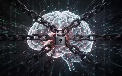 An abstract, glowing AI brain entangled in dark security chains, symbolizing AI security risks and vulnerabilities for enterprises. - Foto: über boerse-global.de