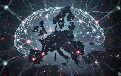 A digital brain graphic with glowing nodes overlaid on an EU map silhouette, symbolizing AI features blocked in the EU. - Foto: über boerse-global.de