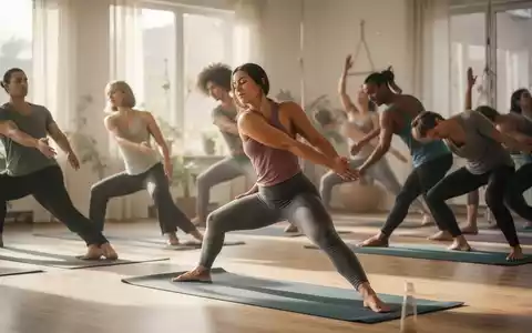 Eine vielfältige Gruppe von Menschen praktiziert therapeutisches Yoga in einem ruhigen Raum, mit Fokus auf Atemübungen und sanfte Bewegungen. - Foto: über boerse-global.de