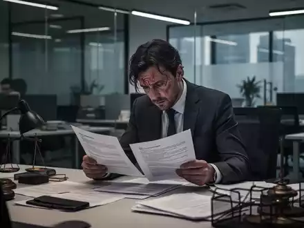 Ein besorgter Angestellter sitzt in einem modernen, aber gedämpften Büro und betrachtet Dokumente, die die Komplexität der Arbeitgeberinsolvenz symbolisieren. - Foto: über boerse-global.de