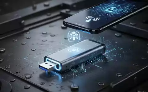 Eine verschlüsselte USB-SSD und ein Smartphone mit NFC-Symbol, das die drahtlose Entsperrung der Daten darstellt. - Foto: über boerse-global.de
