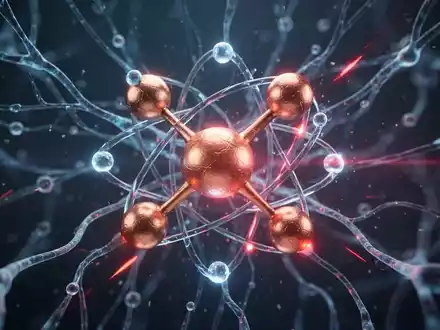 Ein stilisiertes, leuchtendes Kupferatom, das in ein neuronales Netzwerk integriert ist und die Blut-Hirn-Schranke darstellt. - Foto: über boerse-global.de