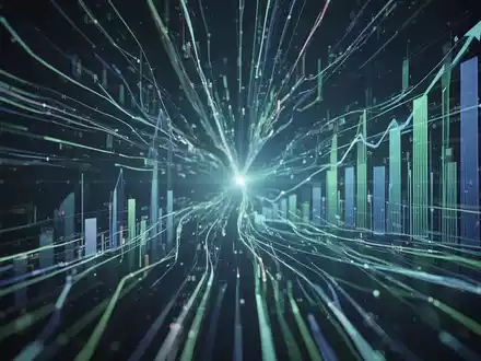 Abstrakte Darstellung von digitalem Transaktionsvolumen mit Linien und Formen, die Finanzfluss und Wachstum symbolisieren. - Foto: über boerse-global.de