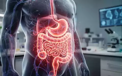Ein detailliertes Modell eines menschlichen Magens mit leuchtenden Nervenbahnen, das verzögerte Magenentleerung und Darmgesundheit symbolisiert. - Foto: über boerse-global.de