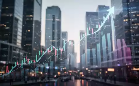 Ein digitaler Aktienchart zeigt einen starken Aufwärtstrend mit einer positiven Marktentwicklung vor einem verschwommenen Finanzviertel. - Foto: über boerse-global.de