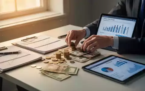 Hände sortieren Münzen und Geldscheine auf einem Schreibtisch mit einem Finanzplaner und Tablet, das Budgetplanung symbolisiert. - Foto: über boerse-global.de