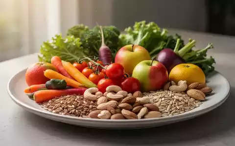 Eine ausgewogene Mahlzeit mit frischem Obst, Gemüse, Nüssen und Vollkornprodukten, die gesunde Ernährung symbolisiert. - Foto: über boerse-global.de
