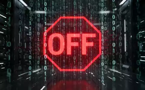 A digital representation of binary code with a red stop symbol, illustrating a sudden shutdown of advanced technology. - Foto: über boerse-global.de