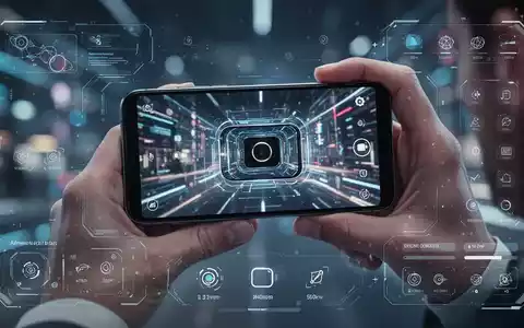 A person holding a smartphone, its screen displaying advanced photography editing tools and a camera interface. - Foto: über boerse-global.de
