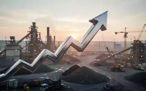 Ein stilisierter, glänzender Pfeil zeigt nach oben über einer industriellen Landschaft, symbolisiert Wachstum. - Foto: über boerse-global.de