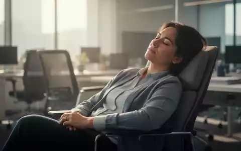 Eine Person macht einen Powernap in einem modernen Bürostuhl, umgeben von sanftem Tageslicht, das Ruhe ausstrahlt. - Foto: über boerse-global.de