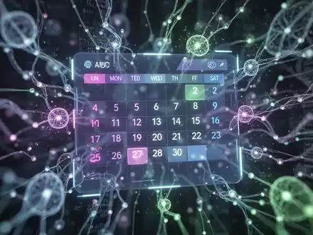 A glowing digital calendar interface with abstract network connections, symbolizing advanced automation and AI integration in scheduling. - Foto: über boerse-global.de