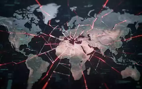 A digital illustration of a disrupted global network, with red lines symbolizing outages over a world map, affecting continents. - Foto: über boerse-global.de