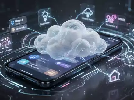 A close-up of a smartphone screen displaying a futuristic operating system interface with AI features and app integrations. - Foto: über boerse-global.de