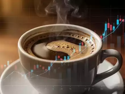 Eine Tasse dampfenden Kaffees mit einem subtilen, aufsteigenden Finanzdiagramm im Hintergrund, das Gewinne symbolisiert. - Foto: über boerse-global.de