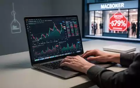 A modern, open laptop on a desk, its screen displaying financial charts, with hands typing. Represents professional tech discounts. - Foto: über boerse-global.de